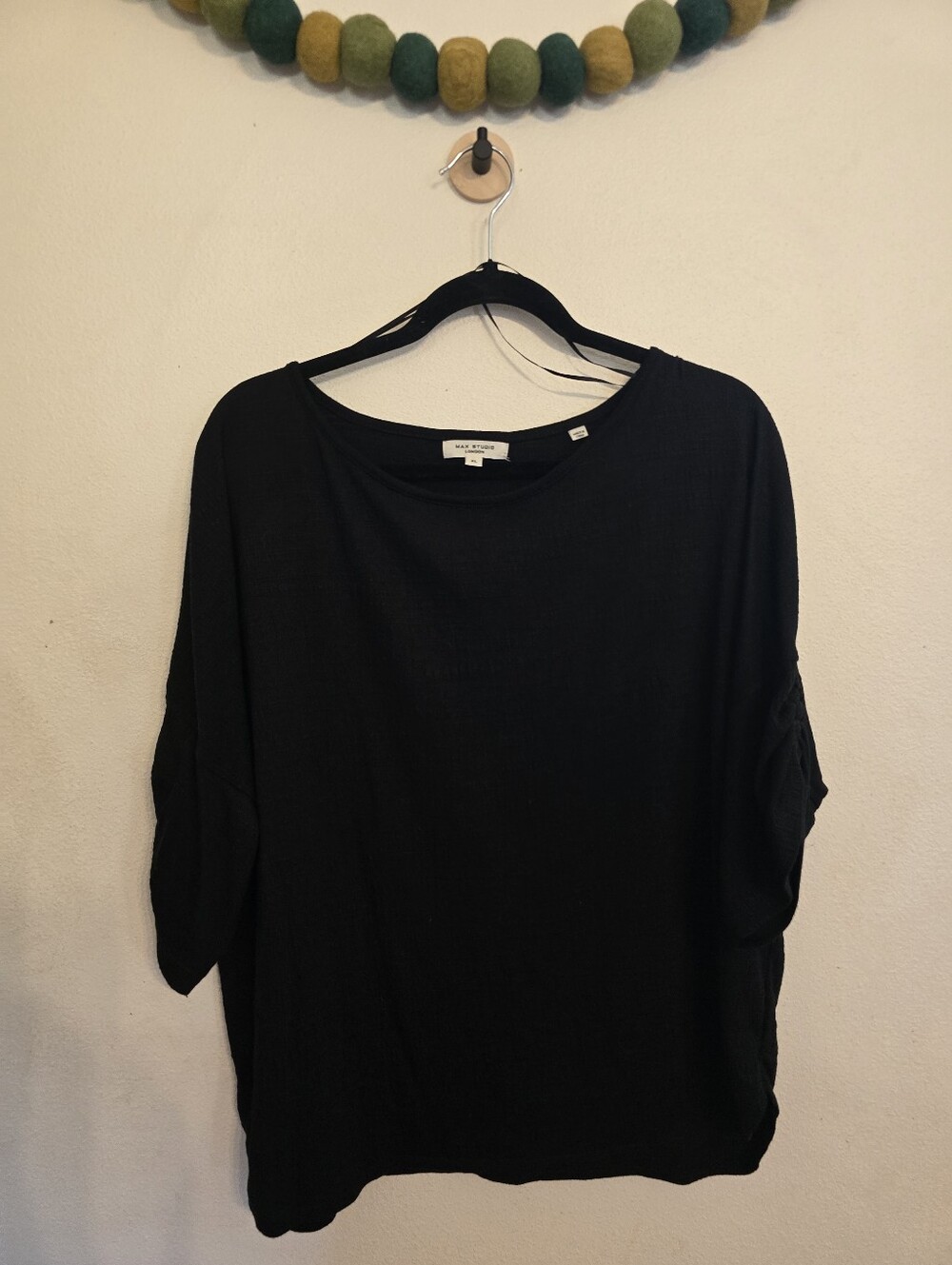Max Studio London Black Textured Knit Short Sleeve Top Size XL Tunic